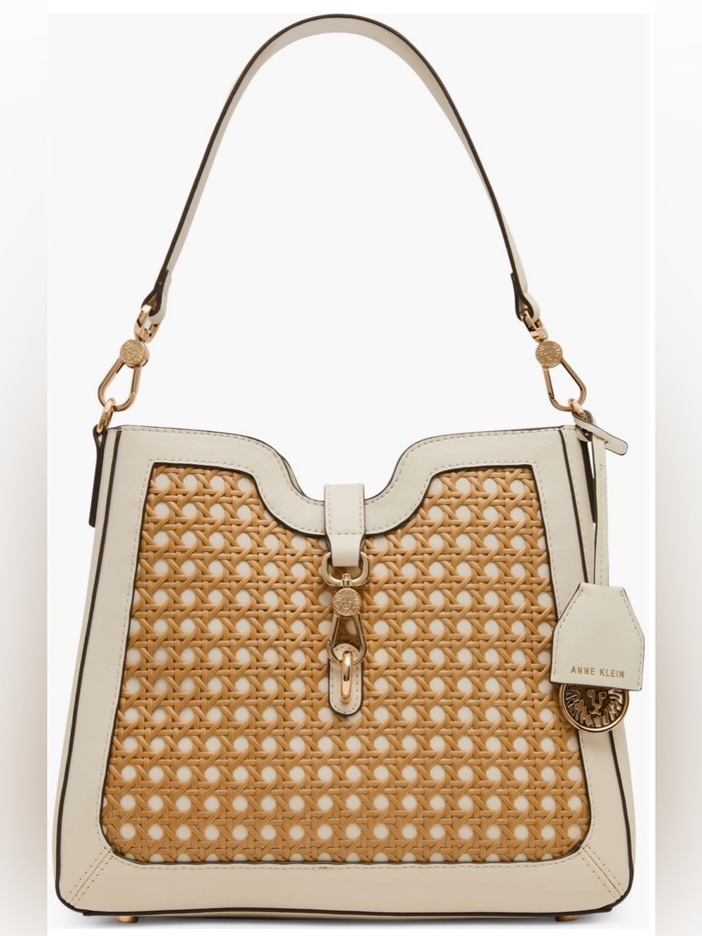 Anne Klein Cream and Tan Woven Top-Handle Shoulder Bag